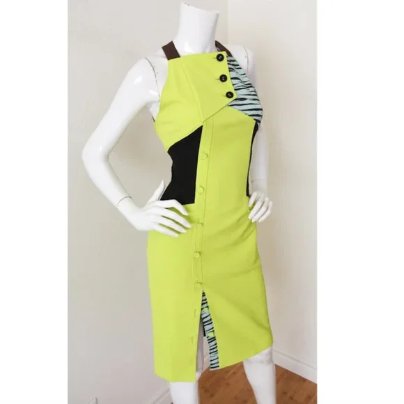 Proenza Schouler Button Front Zebra Contrast Sheath Dress - Picture 2 of 5